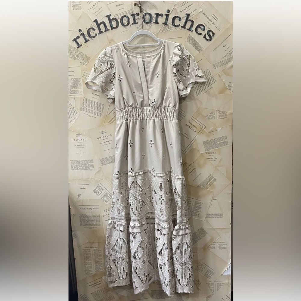 Anthropologie The Somerset Maxi Dress Faux Leather Embroidered Edition Tiered - Picture 5 of 6